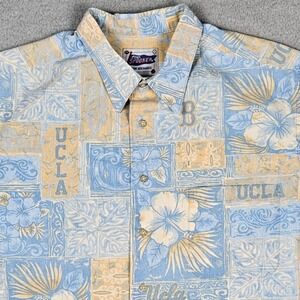 Reyn Spooner (Mens XL) Blue UCLA Bruins Floral Cotton Button Shirt Hawaiian Hula
